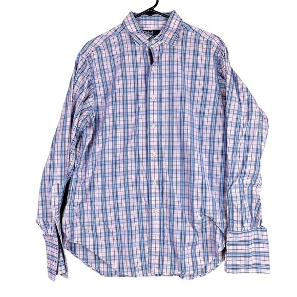 Ralph Lauren Mens Shirt Pink Blue Plaid Philip 100% Cotton Long Sleeve 16-34 - Picture 1 of 13